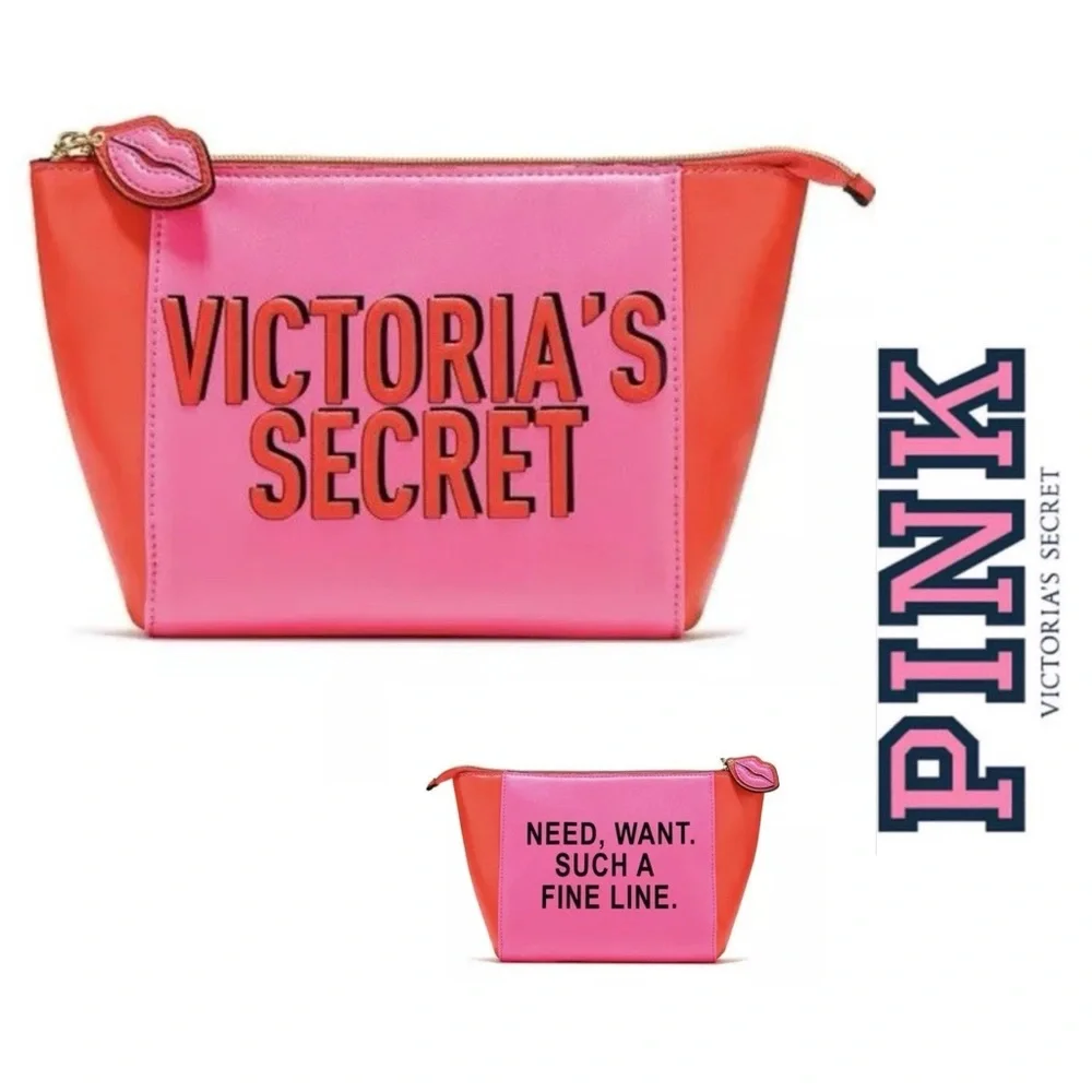 Victoria's Secret Pink and Orange Cosmetic Bag - Makeup Bag 6063-PK/OR‎